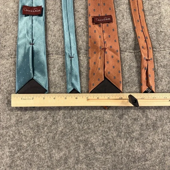 Oscar‎ de la Renta Mens Silk Tie Lot Teal Dot Brown Geometric Neckties - Picture 8 of 9